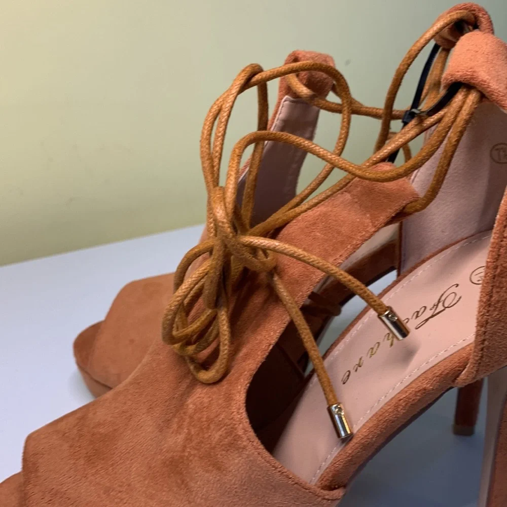 Fashare Peep Toe Strappy Platform Lace Up Heels